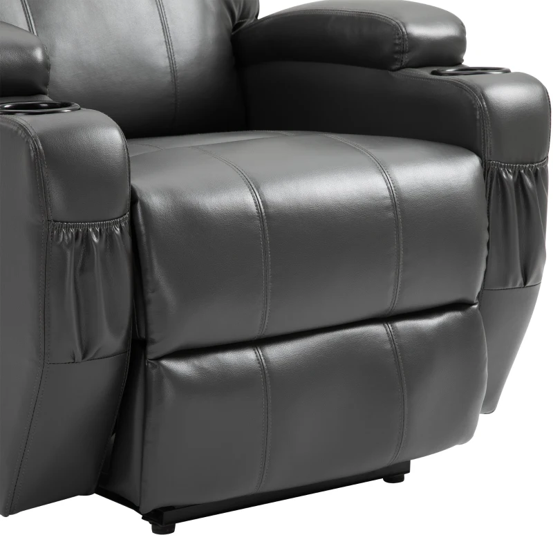 HOMCOM Electric Power Massage Recliner Chair PU leather w/ 8-Point Vibration Waist Heating, USB Port, Dark Grey