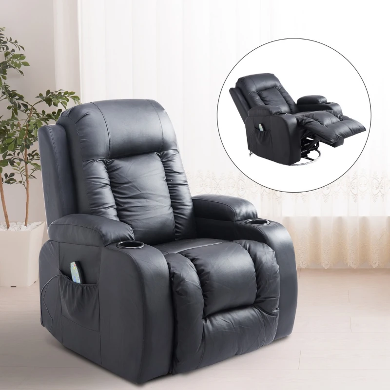 Open Box HOMCOM Luxury Faux Leather Heated Vibrating Massage Recliner Chair with Remote - Black