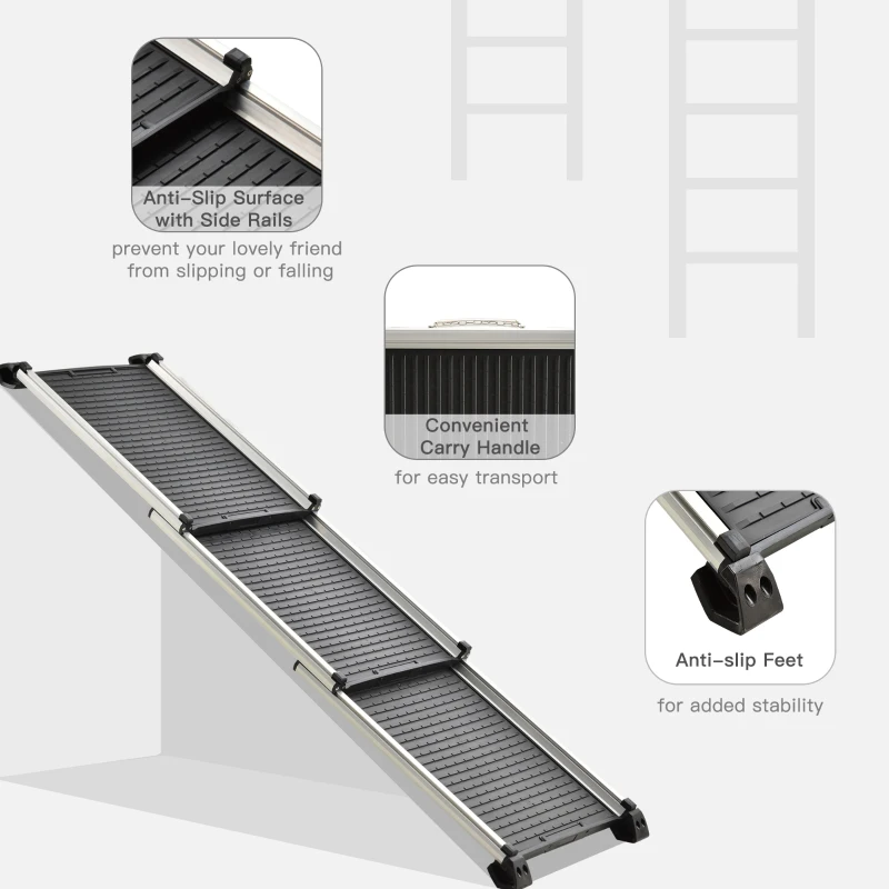 PawHut 28" - 62.5" Telescoping Dog & Pet Ramp with Lightweight Aluminum Design & Anti-Skid Surface for Elderly Pets