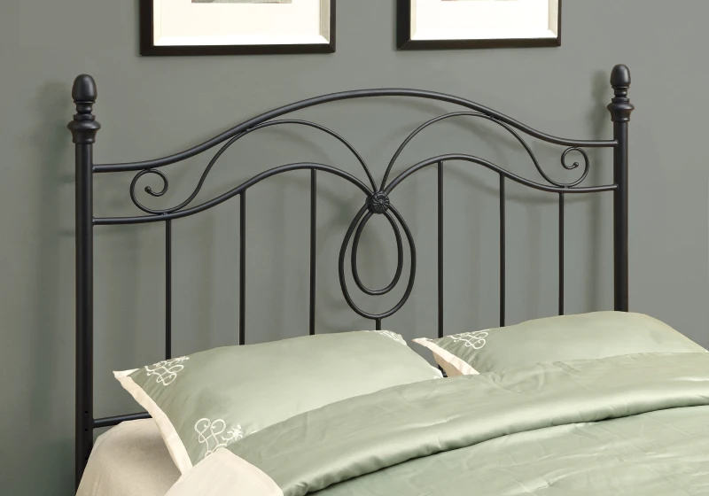 Monarch 60" Arched Scroll Vertical Slat Black Finish Metal Motif Headboard - Fits Full or Queen Size Bed Frame