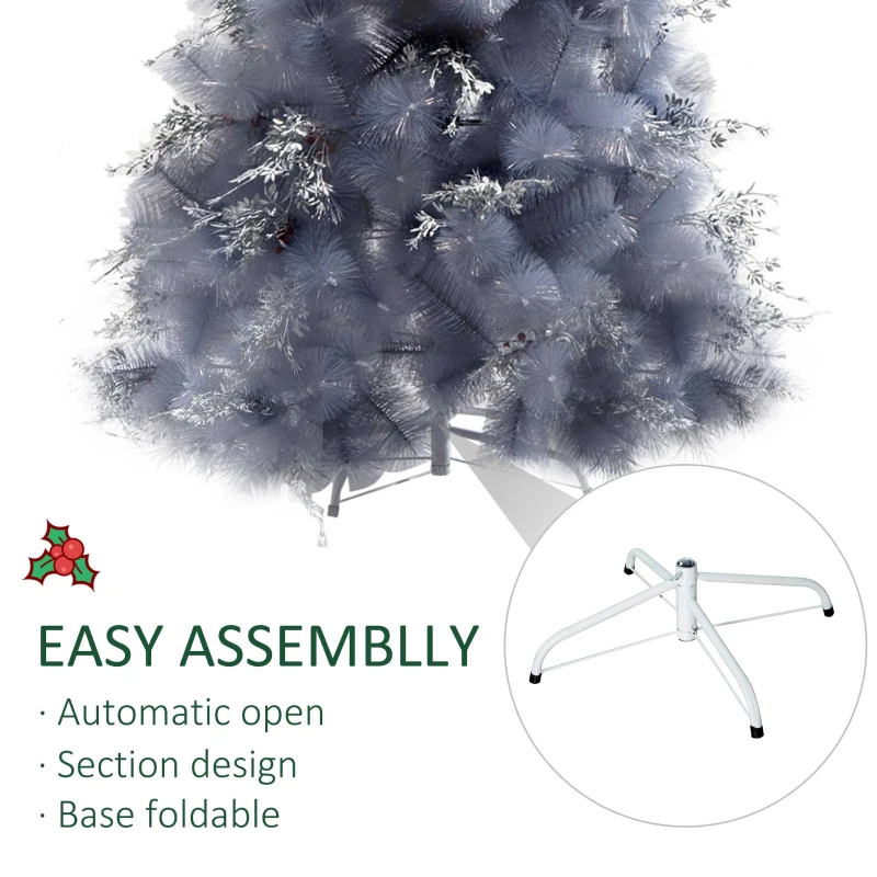 HOMCOM 5FT Christmas Tree Artificial Classic Tree Holiday Indoor Decoration, with Mental Support 222 Tips, Grey