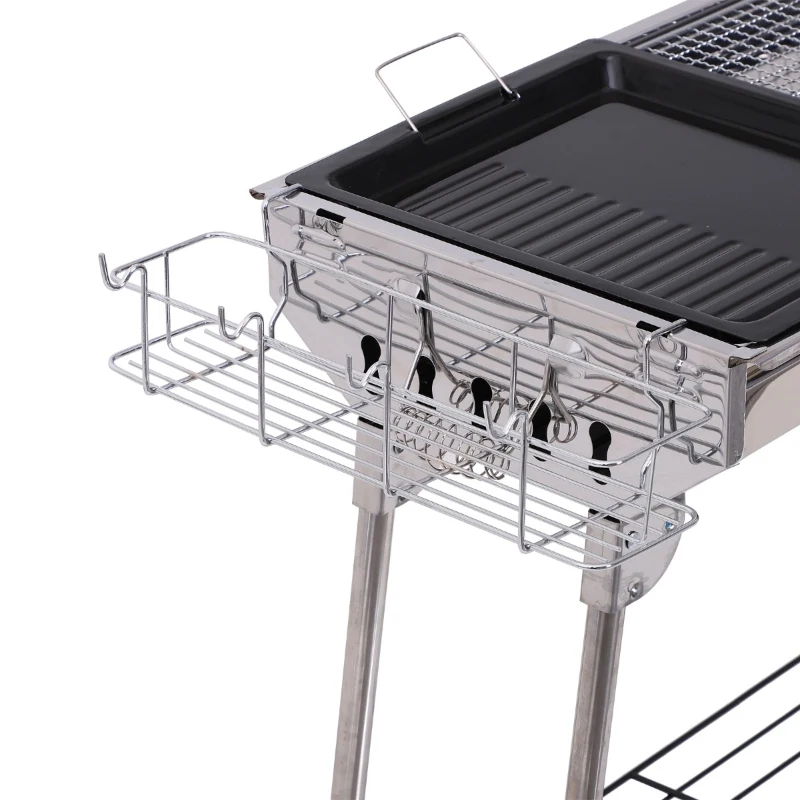 Outsunny Charcoal Barbecue Grill Stainless Steel Portable Folding Charcoal BBQ Grill Stainless Steel Camp Picnic Cooker