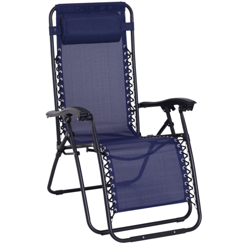 Outsunny Zero Gravity Lounger Adjustable Patio Lounge Chair Foldable Reclining Seat Outdoor Garden Portable Recliner Dark Blue