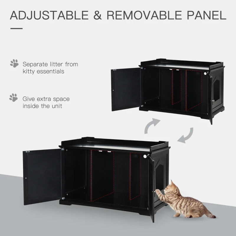 PawHut 37.5" Wooden Covered Mess Free Cat Litter Box End Table Hideaway Cabinet with Storage for Accessories, Black