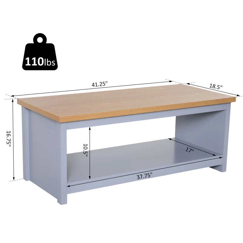 HOMCOM 2 Tier Rustic Style Rectangular Living Room Coffee Table Cocktail Desk