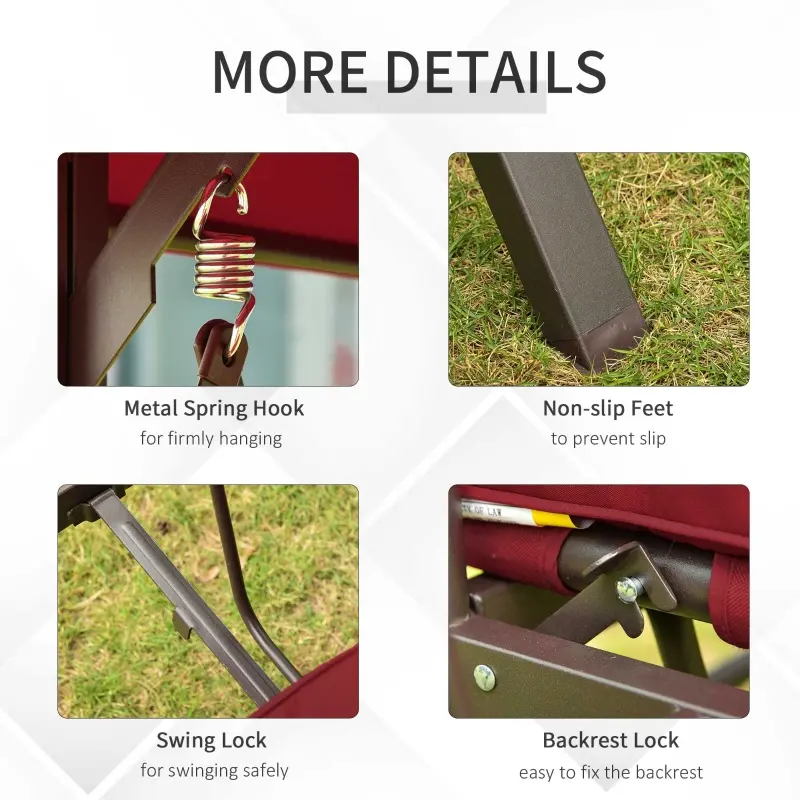 Outsunny 3-Seat Patio Swing Chair, Converting Flatbed, Outdoor Porch Swing Bed Glider with Adjustable Canopy, Removable Cushions, Pillows for Garden, Poolside, Backyard, Red