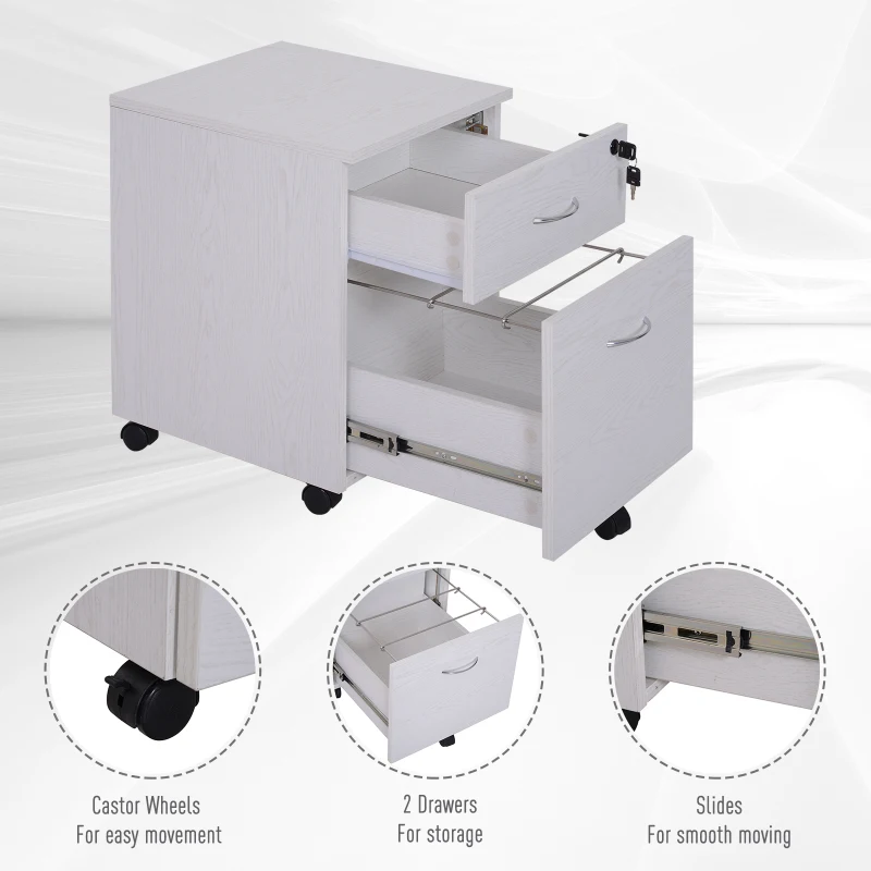 HOMCOM Two Drawer A4 Filing Cabinet Cupboard Office Storage Unit Lockable Rolling