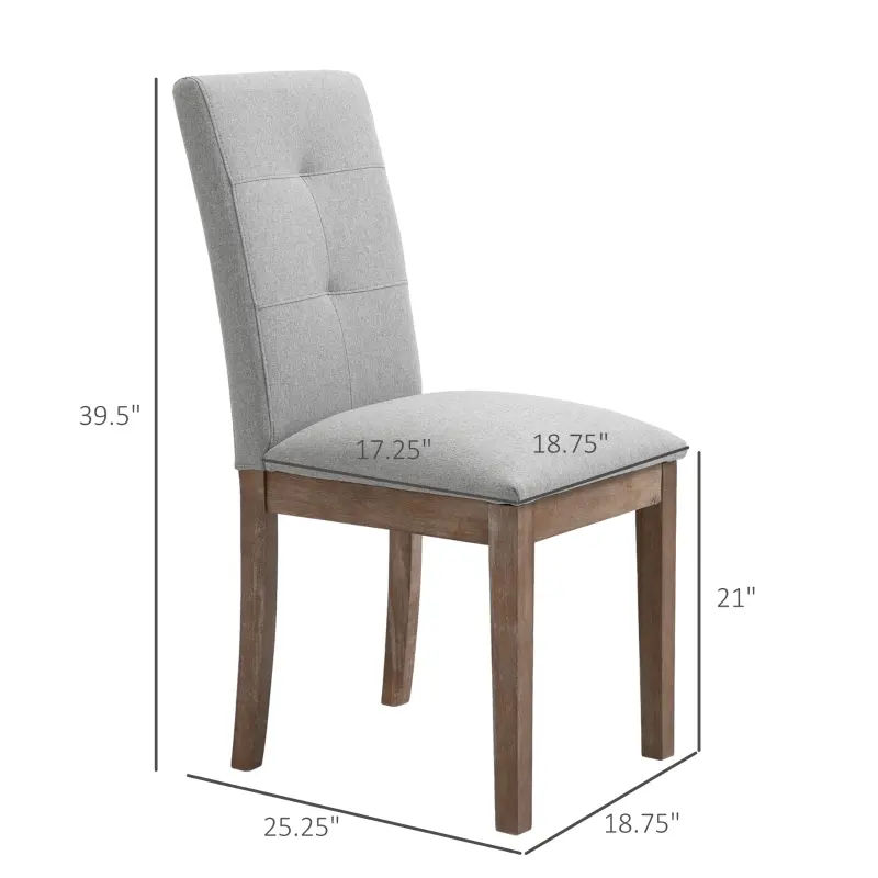HOMCOM Linen High Back Dining Chairs Set of 2, with Armless Design and Tufted Fabric Cushion, Grey