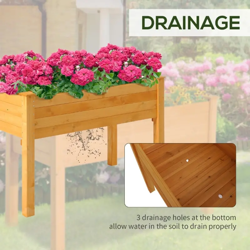 Outsunny 48" x 24" Raised Garden Bed Elevated Wooden Planter Box for Backyard, Patio, Balcony