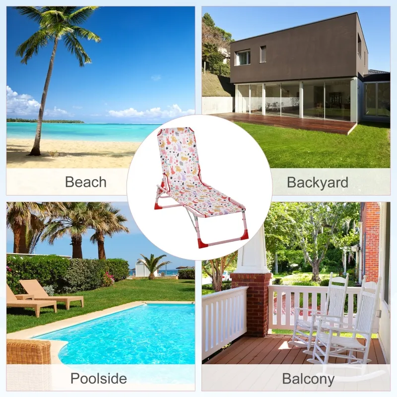 Outsunny Lightweight Chaise Lounge Chair for Kids with Foldable Function and No Assembly Required, Rabbit Pattern