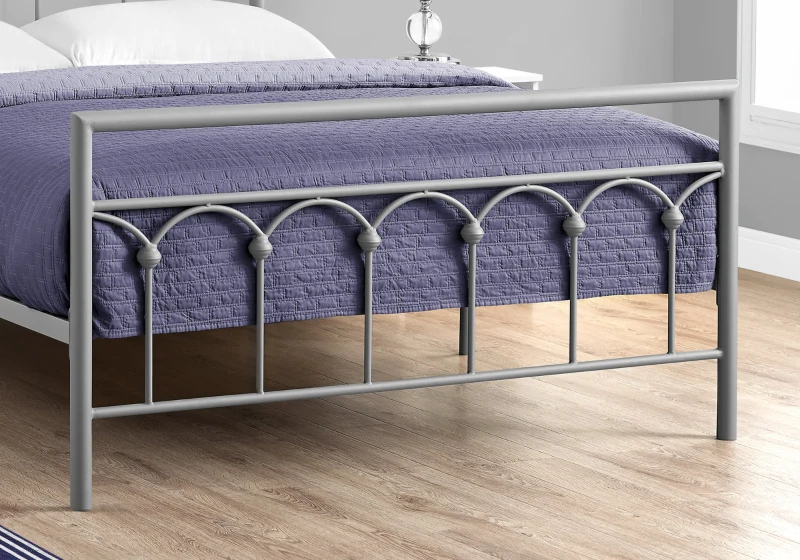 Monarch 56" Contemporary Veritcal Slat Arch Accent Metal Bed Frame - Full Size - Silver Finish