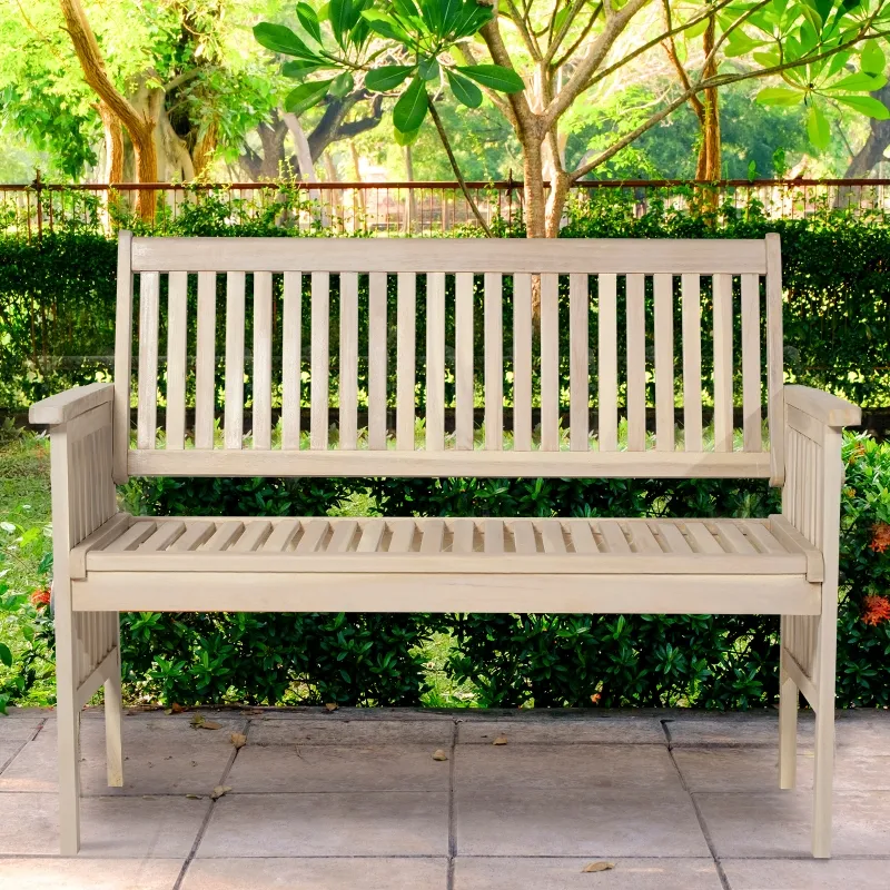 Outsunny 46" Two Seater Acacia Wood Garden Bench Outdoor Lounge Seat Grey