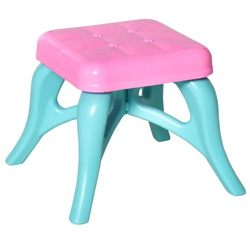 Qaba 2 In 1 Musical Piano Kids Dressing Table Set, 32 PCS Vanity Make Up Desk, Magic Glamour Princess Mirror, w/ Beauty Kit, Mirror, Stool, Light, Hair Dryer, for 3-6 Years Old, Pink, Blue