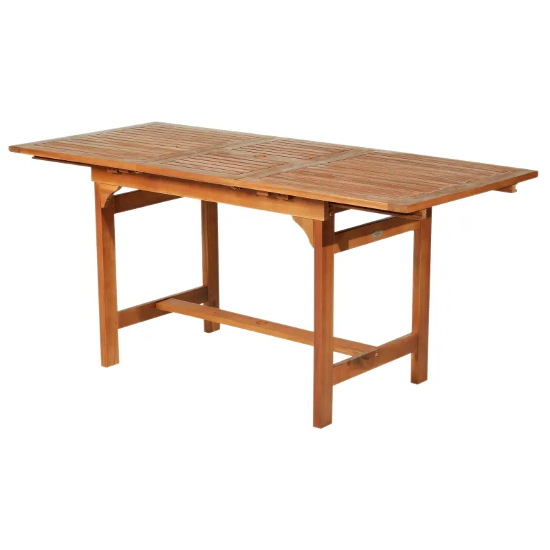 Outsunny Poplar Wood Slat Rectangular Extendable Outdoor Dining Table