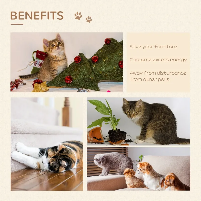 PawHut Cat Tree 5PCs Pet Wall-mounted Climbing Frame Shelf Set Kitten Perch Activity Center with Hammock, Scratching Post, Jumping Platform, Condo Light Brown