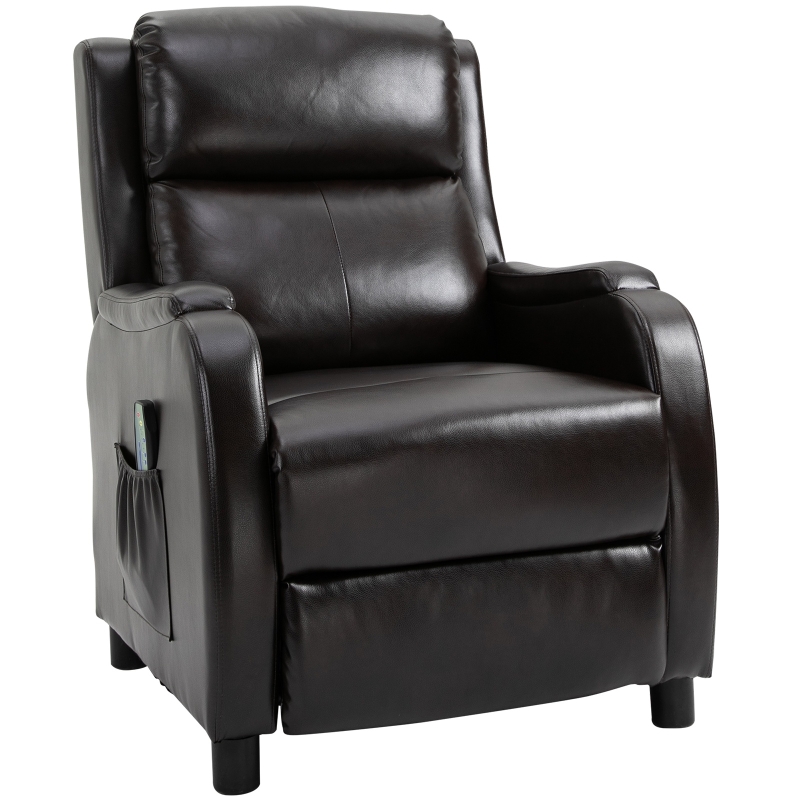 HOMCOM PU Massage Recliner - Manual Control 165° Reclining Soft and Comfortable - Dark Brown