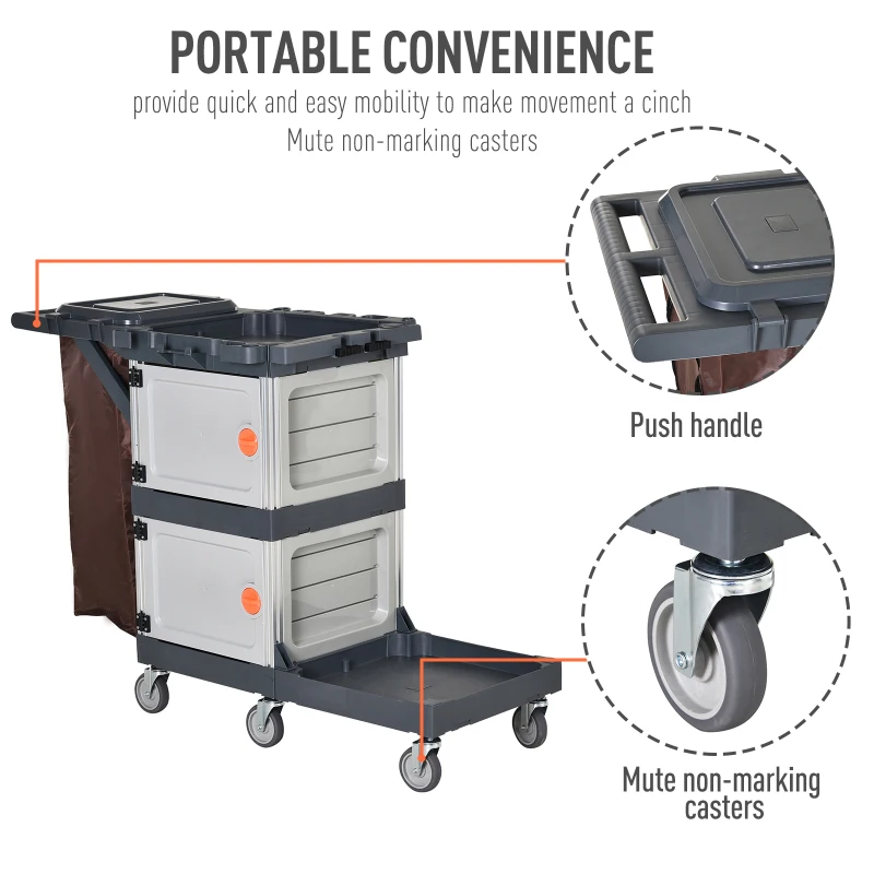 HOMCOM Commercial Janitorial Cleaning Cart Housekeeping Trolly for Hotel  Restaurant