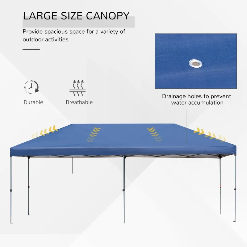 Outsunny 20' x 8' Outdoor Pop-Up Party Tent Canopy Gazebo with Mesh Sidewalls, 3-Level Adjustable Height, Handy Bag, Blue