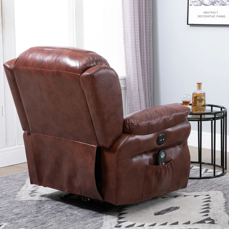 HOMCOM Vibration Massage Recliner Chair for Living Room with Heat,   Single Sofa, PU Leather Power Reclining Chair, Home Theater Seating with Footrest, Brown