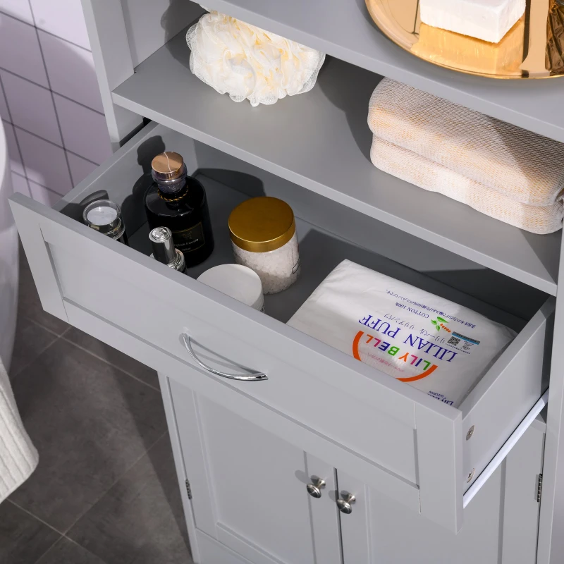 kleankin Modern Bathroom Floor Cabinet, Free Standing Storage Cabinet, Linen Cabinet with Drawer and Adjustable Shelf, Gray