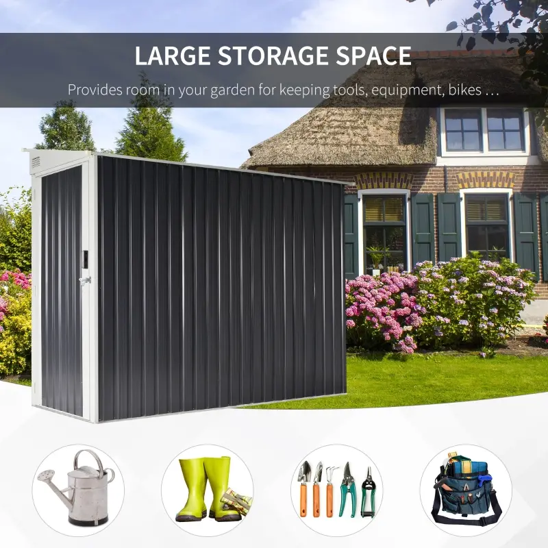 Outsunny 4' x 8' Steel Garden Storage Shed Lean to Shed Outdoor Metal Tool House with Lockable Door and 2 Air Vents for Backyard, Patio, Lawn