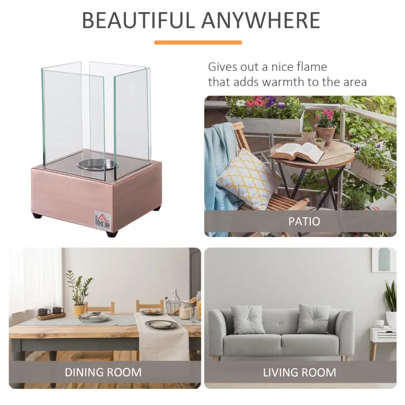 HOMCOM Ethanol Fireplace, 7.75" Tabletop 0.10 Gal Stainless Steel 160 Sq. Ft., Burns up to 2 Hours, Bronze