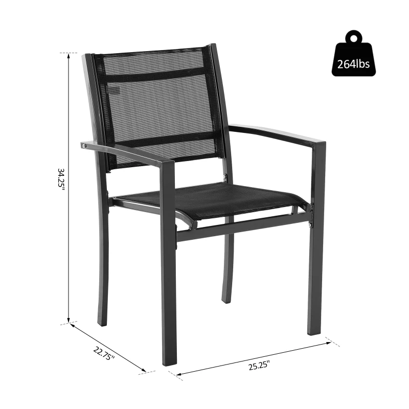 Outsunny Set of 2 Patio Dining Chair Outdoor Mesh Seat Heavy Duty Stackable Garden Bistro Chairs Yard Home Furniture Black