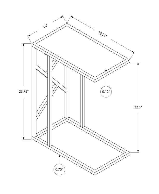 Monarch 24" Minimalist Glam Mirrored Top C-Shape Metal Frame Accent Side Snack End Table - Black Nickel Finish
