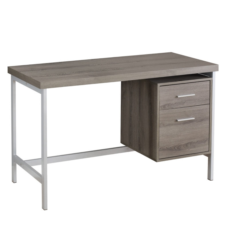 Monarch 48" Contemporary Simple Compact Office Computer Desk with Drawers - Dark Taupe / Silver Metal