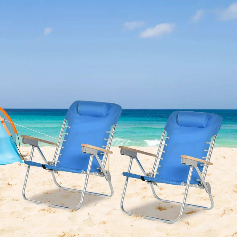 Outsunny 2 PCS Suit 7-Position Backpack Folding Beach Chair Ultralight Camping Chair w/ Backpack Strap for Travel, Picnic, Festival, Blue