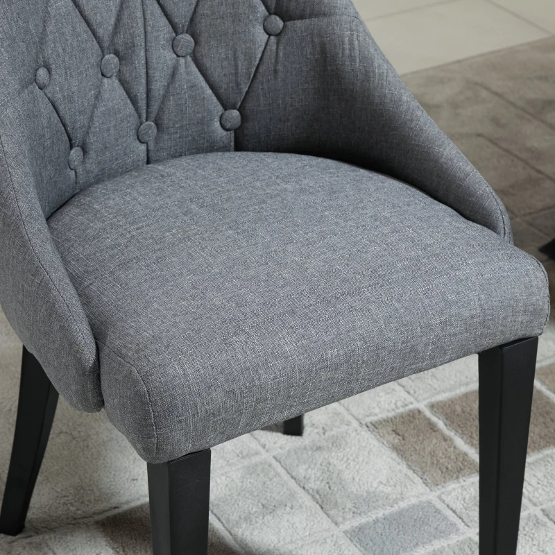 HOMCOM Set of 2 Modern Style Dining Chairs, Button Tufted High Back Side Chairs with Upholstered Seat, Steel Legs for Living Room, Kitchen, Study, Dark Grey