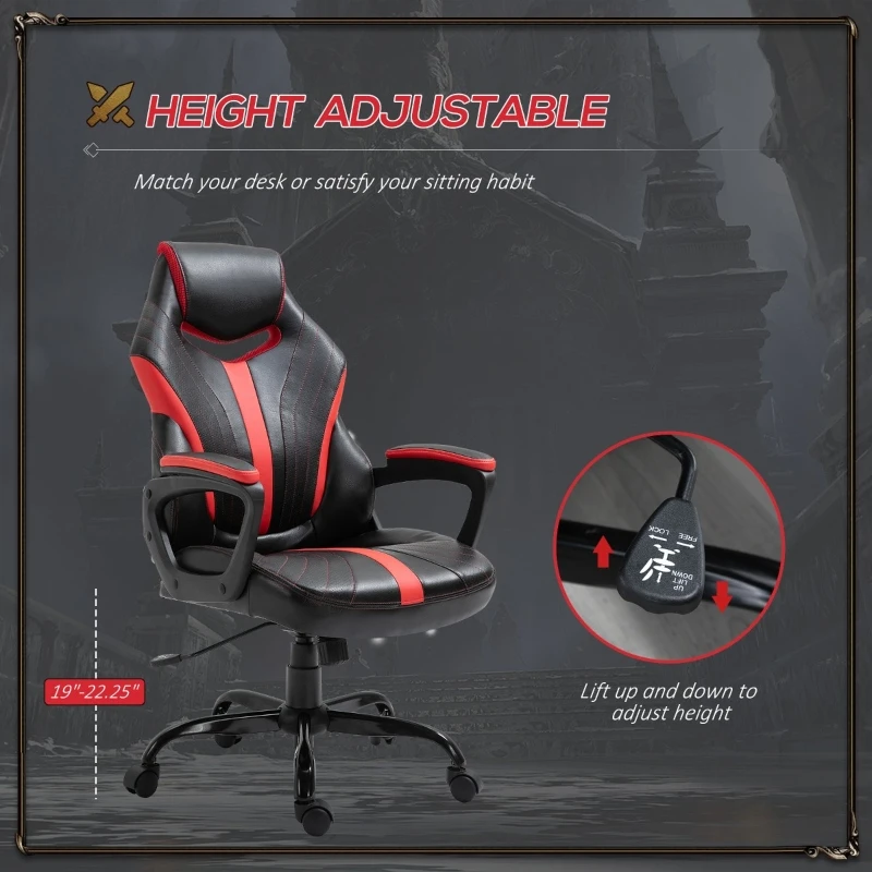 Vinsetto Racing Style Gaming Chair Ergonomic High Back Computer Office Chair PU Leather with 360° Swivel Rocking Adjustable Height Padded Armrest Red