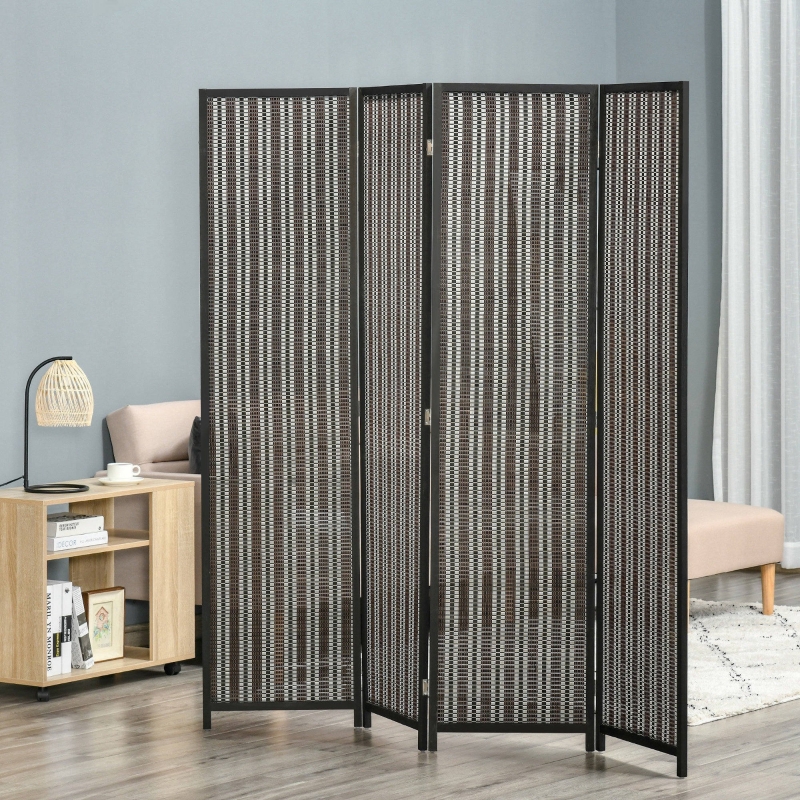 HOMCOM 4-Panel Bamboo Room Divider, 6 Ft Tall Folding Privacy Screen Panels with 2 Shelves for Indoor Bedroom Office Natural
