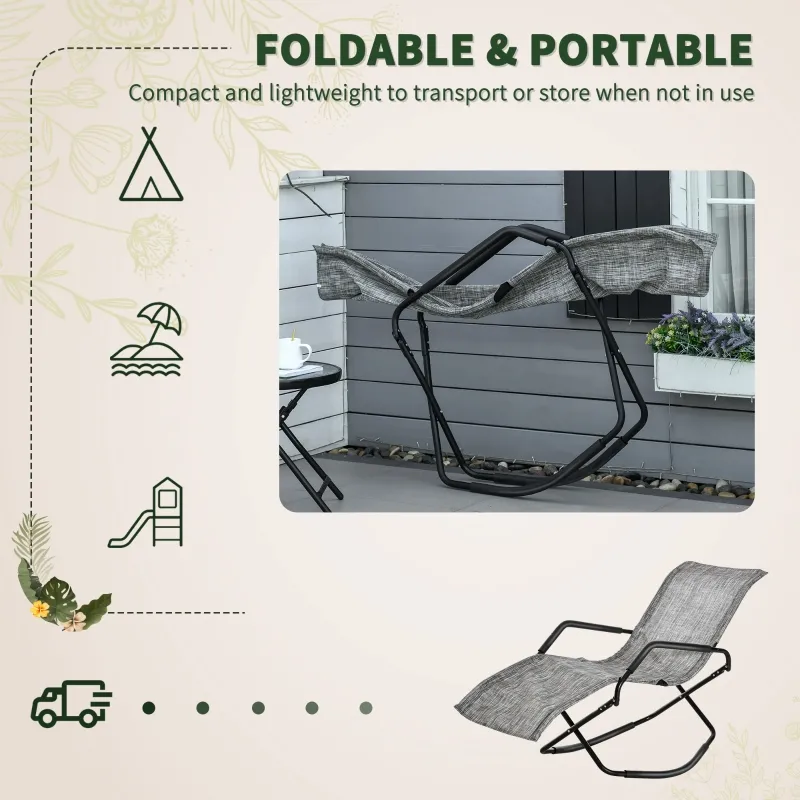 Outsunny Folding Zero-Gravity Rocking Chair, Sun Lounger for Backyard or Pool, Ergonomic Design for Ultimate Comfort, Grey