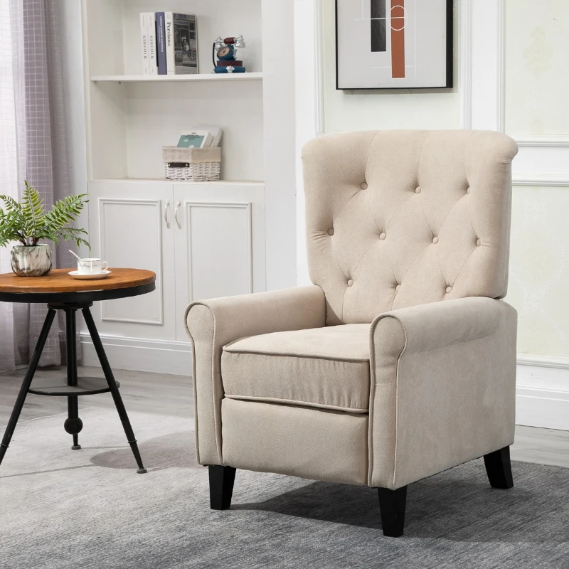 HOMCOM Linen Fabric Manual Recliner with Vibrating Massage and Wired Remote Control - Cream White