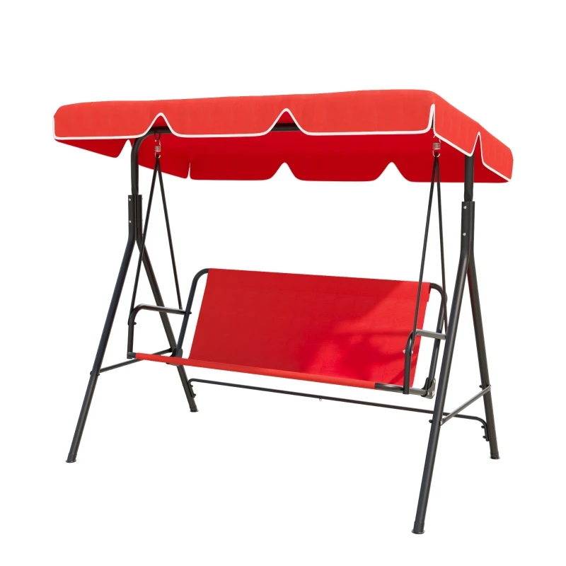 Outsunny 3-Seater Outdoor Porch Swing with Adjustable Canopy, Patio Swing Chair for Garden, Poolside, Backyard, Red and white