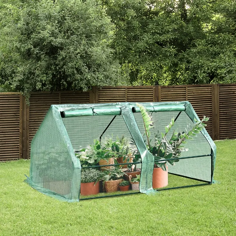 Outsunny 6' x 3' x 3' Mini Greenhouse with Zippered Doors & Roll-up Windows, Portable Plant Hot House with Durable PE Cover, Water Resistant, UV Protected for Outdoor Flowers, Vegetables, Green