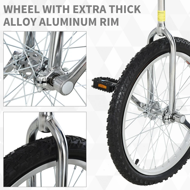 Soozier Professional Unicycle 20" Chrome Plated Pneumatic Wheel Uni-Cycle with Adjustable Height Free Stand  Cycling Black