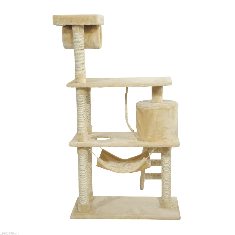 Pawhut 55Inch Cat Climbing Tree Condo Kitten Scratching Post Sisal Activity Center Beige