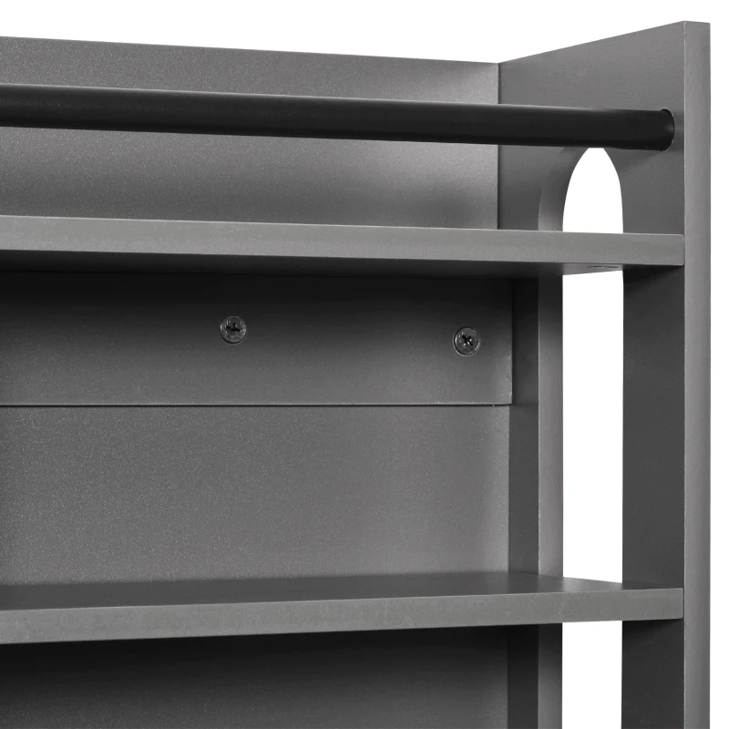 HOMCOM Wall-Mounted Floating Storage Shelf with 4 Storage Units and 4 Dual Hooks, Grey
