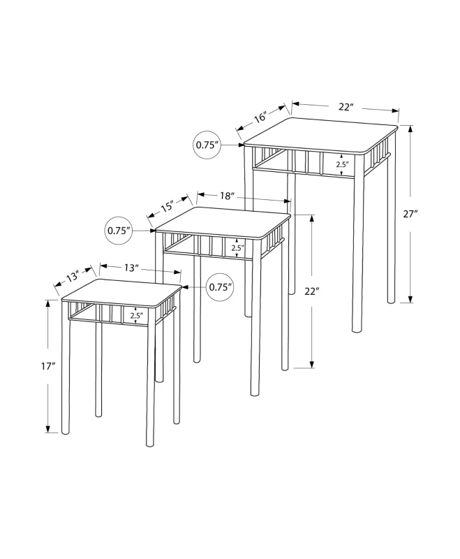Monarch 3-Piece Modern Marble-Look Top Bronze Metal Frame Accent Side Nesting End Table Set - Cappuccino Brown Finish