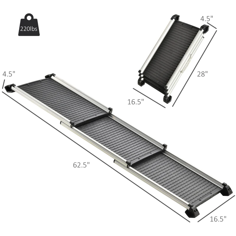 PawHut 28" - 62.5" Telescoping Dog & Pet Ramp with Lightweight Aluminum Design & Anti-Skid Surface for Elderly Pets