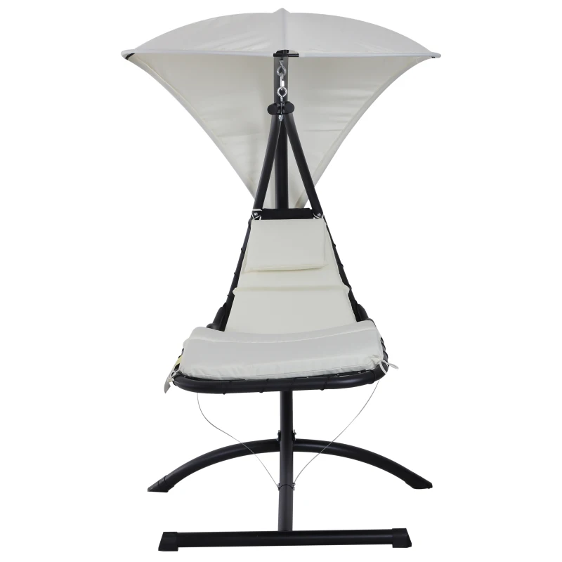 Outsunny Outdoor Patio Porch Hanging Sky Swing Chair dream chair lounger hammock with Stand and Waterproof Canopy – Cream & Black