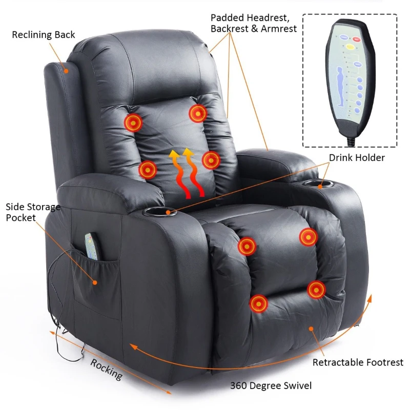 Open Box HOMCOM Luxury Faux Leather Heated Vibrating Massage Recliner Chair with Remote - Black