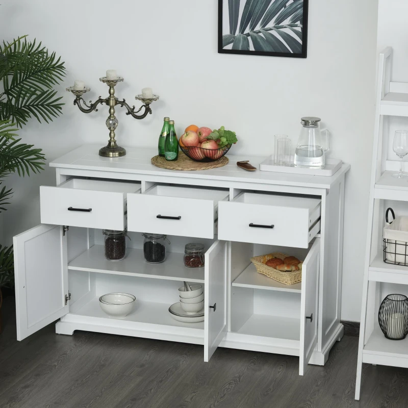 HOMCOM Buffet Storage Cabinet for Kitchen Entryway with 2 Cabinets and 3 Drawers, Adjustable Shelves, White