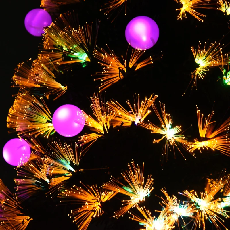 HOMCOM 6ft Christmas Tree Pre-Lit Artificial with Pink and Yellow Fiber-Optic Ball LED Lights