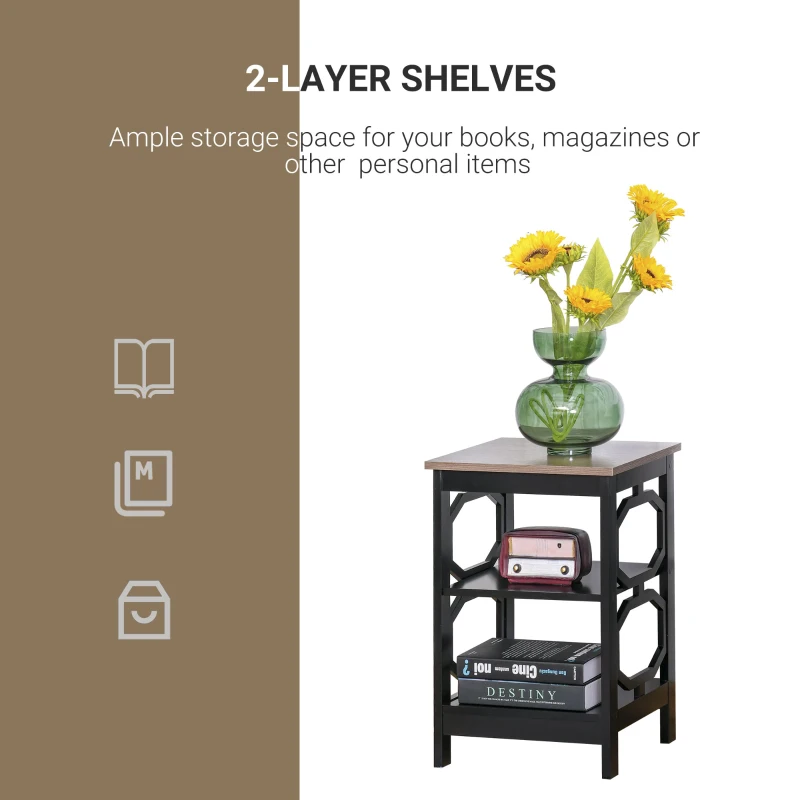 HOMCOM Modern End Table, Accent Side Table with 2 Storage Shelves for Living Room, Bedroom, Black