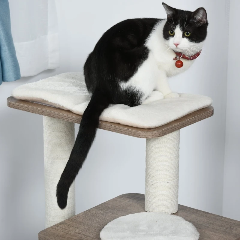 PawHut 34" Cat Tree Tower Activity Center with Natural Jute Scratch Material, Cushions on Each Platform, & Condo Area