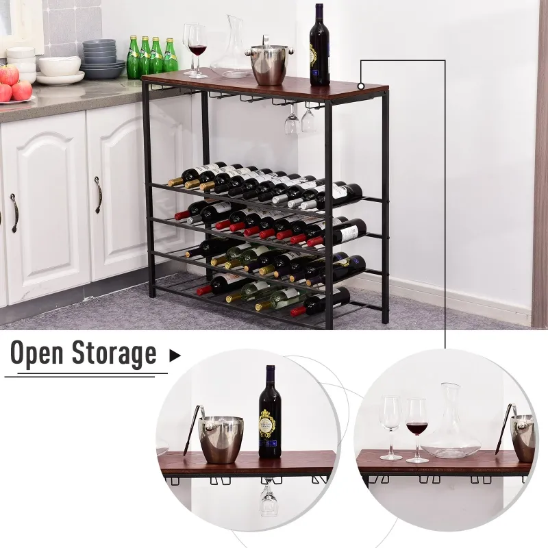 HOMCOM Industrial 40 Bottles Wine Rack w/ Stemware Storage Wood Free-standing Displayer