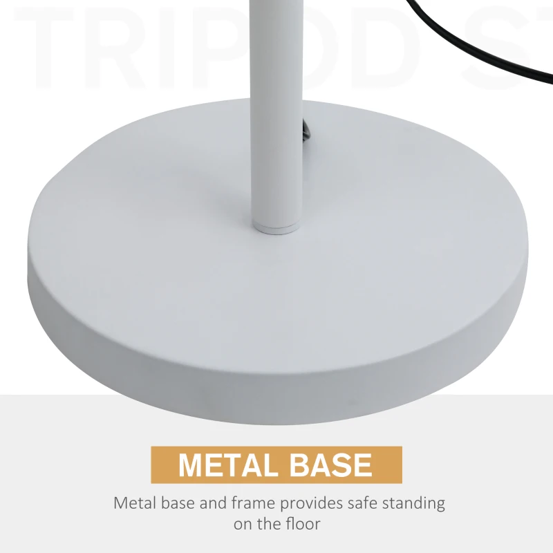 HOMCOM Industrial Tall Pole Floor Lamp with Metal Base, Modern Standing Lamp, Bulb-Shaped Glass Shade, On/Off Foot Switch, E26 Bulb Base for Bedroom, Living Room, White